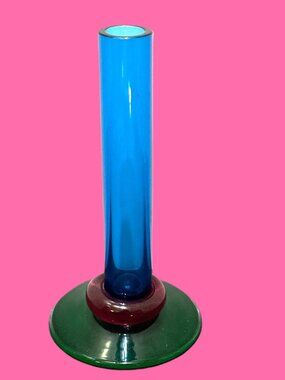 Chatham Glass Co. Art Glass Jewel Series Tapered Candlestick, Vintage Circa 1997